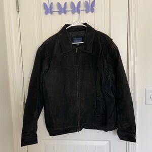 Vintage‎ Basic Editions men’s black leather zip pocket collared jacket large